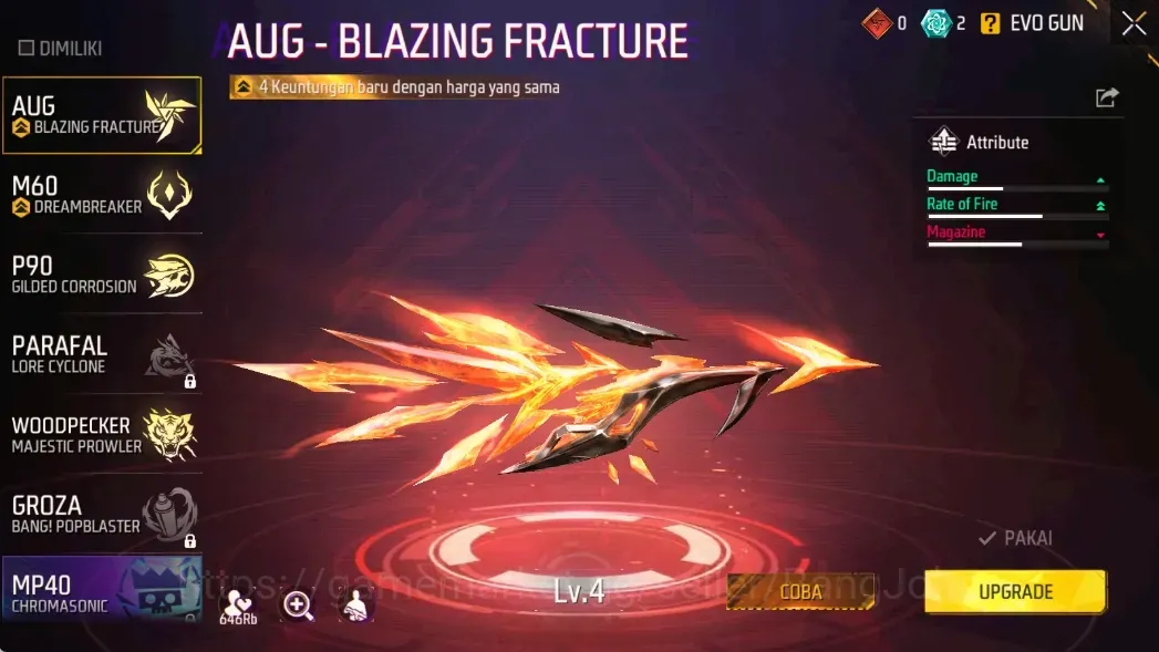 Free Fire Accounts Indonesia |Diamond 2678|Evo Gun:AUG-Blazing Fracture Lv4,3 more| M1887: Emerald Power,2 More|Electrify 1