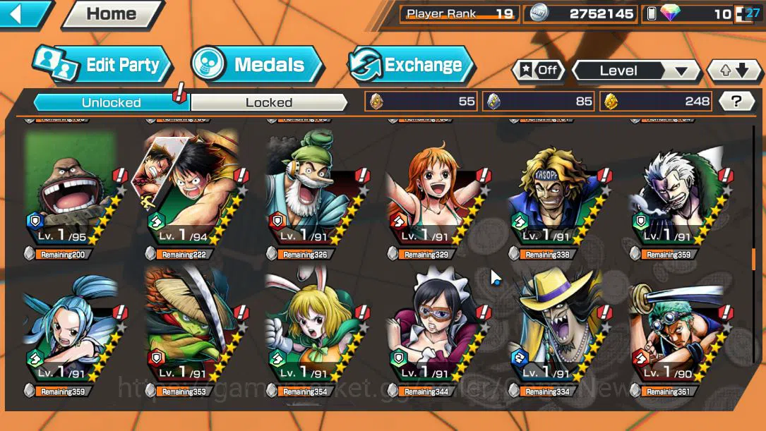 One Piece Bounty Rush Accounts Mid-Tier Global|6 EX |4Emperor Teach,GP Newgate,BP Kuzan,Strongest Kaido, WI Trafalgar 10