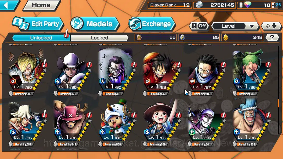 One Piece Bounty Rush Accounts Mid-Tier Global|6 EX |4Emperor Teach,GP Newgate,BP Kuzan,Strongest Kaido, WI Trafalgar 11