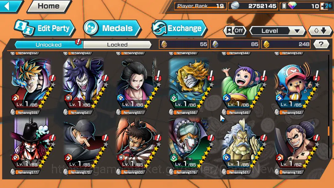 One Piece Bounty Rush Accounts Mid-Tier Global|6 EX |4Emperor Teach,GP Newgate,BP Kuzan,Strongest Kaido, WI Trafalgar 12