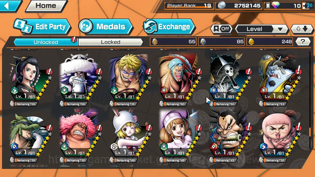 One Piece Bounty Rush Accounts Mid-Tier Global|6 EX |4Emperor Teach,GP Newgate,BP Kuzan,Strongest Kaido, WI Trafalgar 13