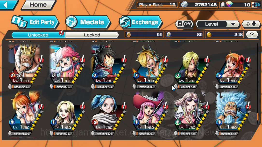 One Piece Bounty Rush Accounts Mid-Tier Global|6 EX |4Emperor Teach,GP Newgate,BP Kuzan,Strongest Kaido, WI Trafalgar 14