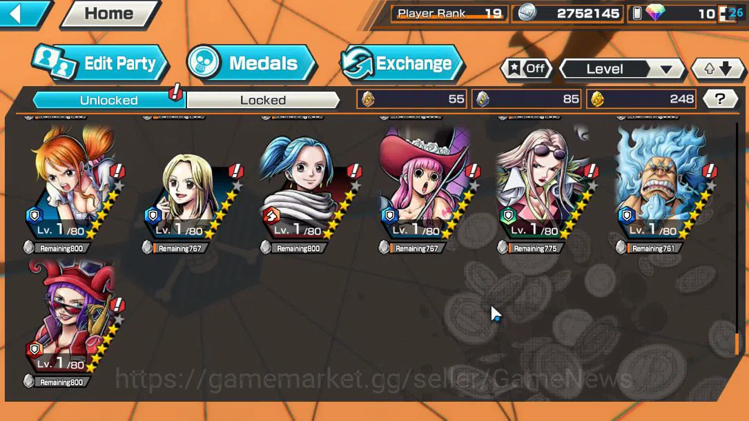 One Piece Bounty Rush Accounts Mid-Tier Global|6 EX |4Emperor Teach,GP Newgate,BP Kuzan,Strongest Kaido, WI Trafalgar 15