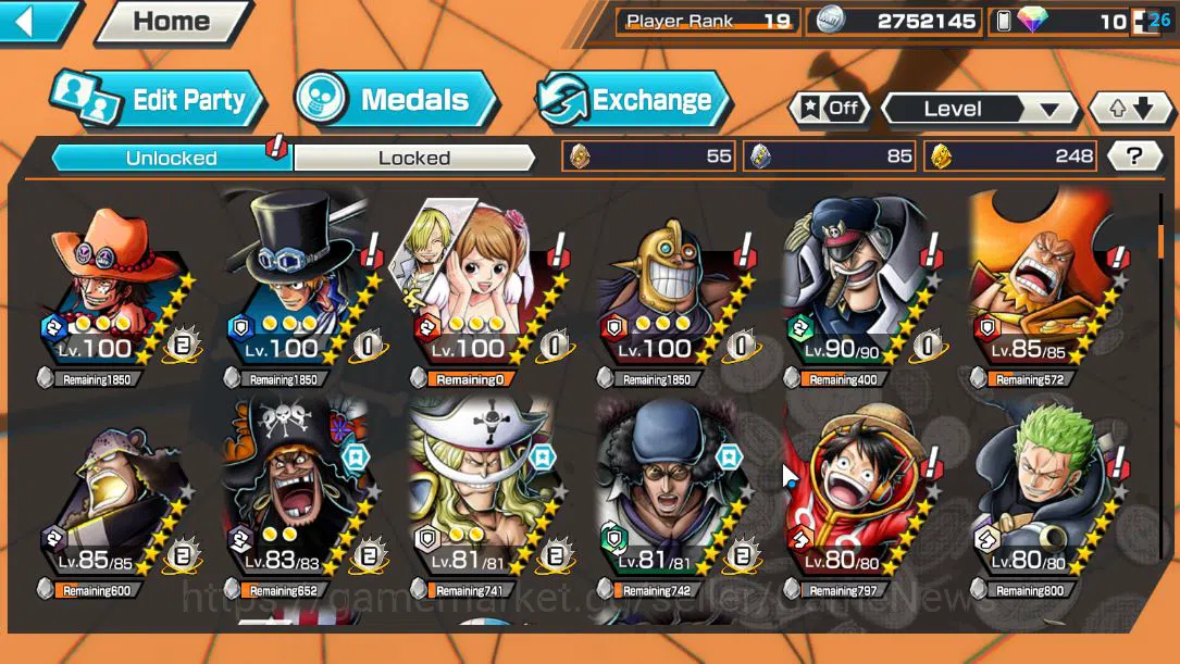 One Piece Bounty Rush Accounts Mid-Tier Global|6 EX |4Emperor Teach,GP Newgate,BP Kuzan,Strongest Kaido, WI Trafalgar 5