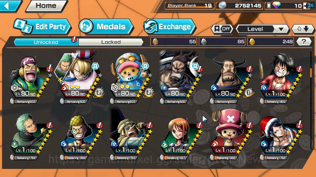 One Piece Bounty Rush Accounts Mid-Tier Global|6 EX |4Emperor Teach,GP Newgate,BP Kuzan,Strongest Kaido, WI Trafalgar 6