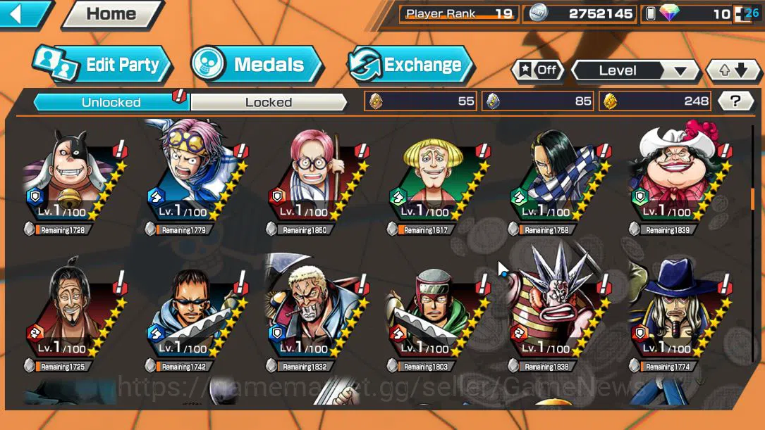One Piece Bounty Rush Accounts Mid-Tier Global|6 EX |4Emperor Teach,GP Newgate,BP Kuzan,Strongest Kaido, WI Trafalgar 7