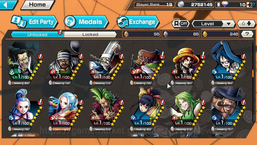 One Piece Bounty Rush Accounts Mid-Tier Global|6 EX |4Emperor Teach,GP Newgate,BP Kuzan,Strongest Kaido, WI Trafalgar 8