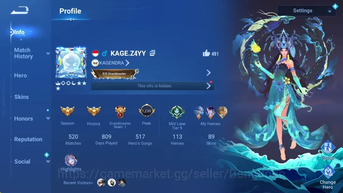 Honor of Kings Accounts Others Global|113H 89S|Legend: Kaizer|GrandMaster:Gan&Mo|DanDaDan:Daji|LNY24: Da Qiao|Check SS 1