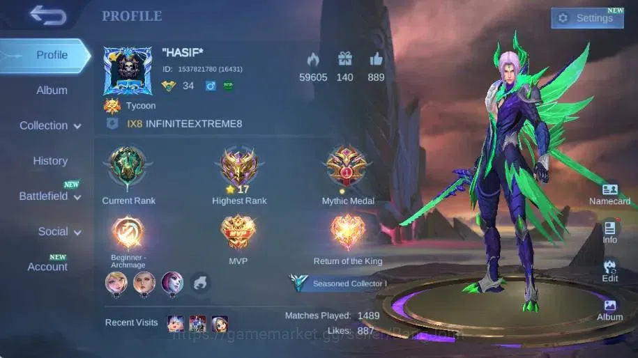 Mobile Legends: Bang Bang Accounts Collector Global|Skin 100|Seasoned|Valentine Fanny,Collab Cyclops,DragonT Ling,V.E.N.O.M 1