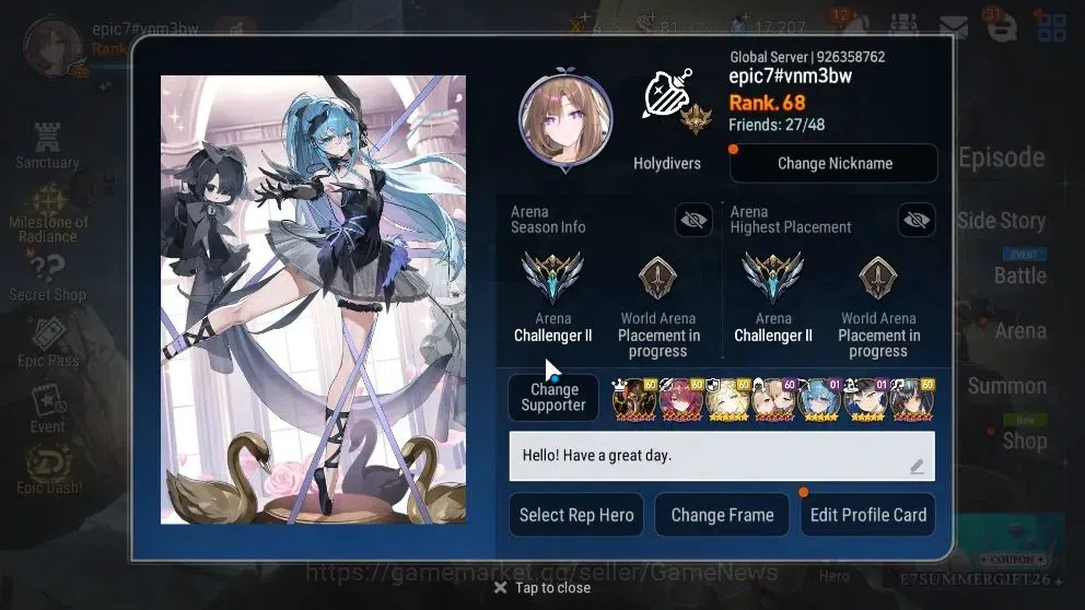 Epic Seven Accounts High-End GLOBAL UnVerif|22ML(Notos,ScholNurse Yulha,RnL,Salome,MonarchS Iseria,ZIO,Etc)+Ab 2