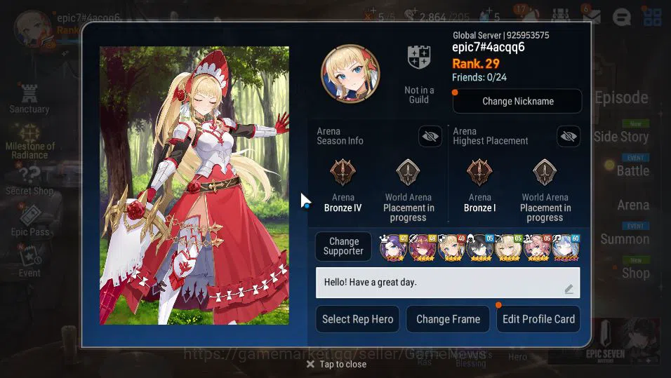 Epic Seven Accounts GLOBAL UnVerif|Starter|2 ML(Lionheart Cermia,LE Ka image 2