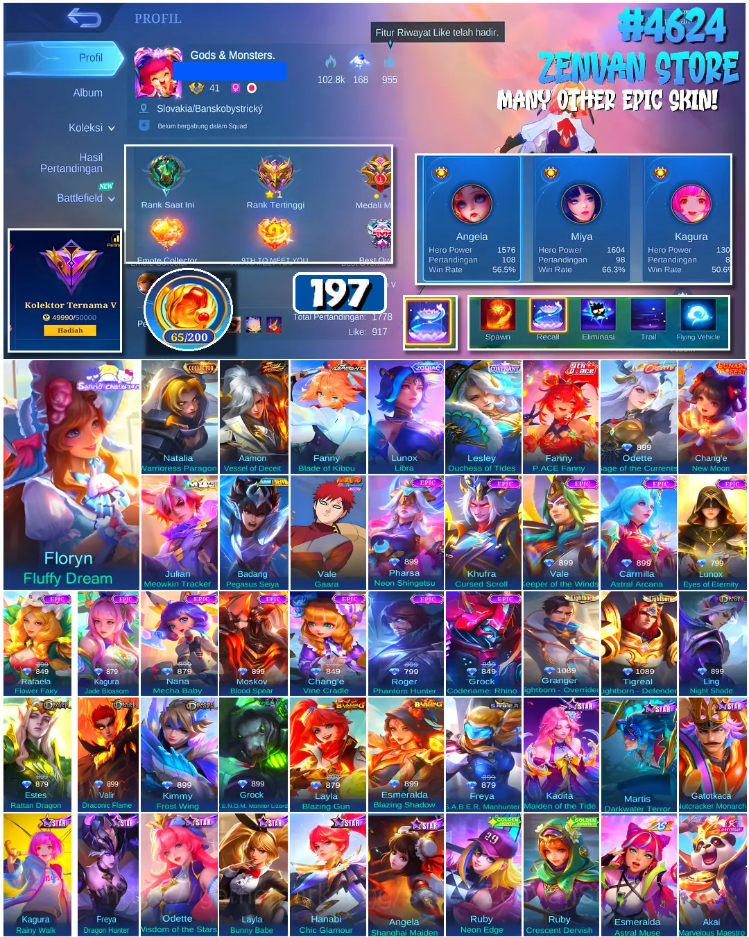 Mobile Legends: Bang Bang Accounts #4624 197 Skins | Floryn Fluffy Dream (SANRIO) | Badang Pegasus Seiya (SAINT SEIYA 1