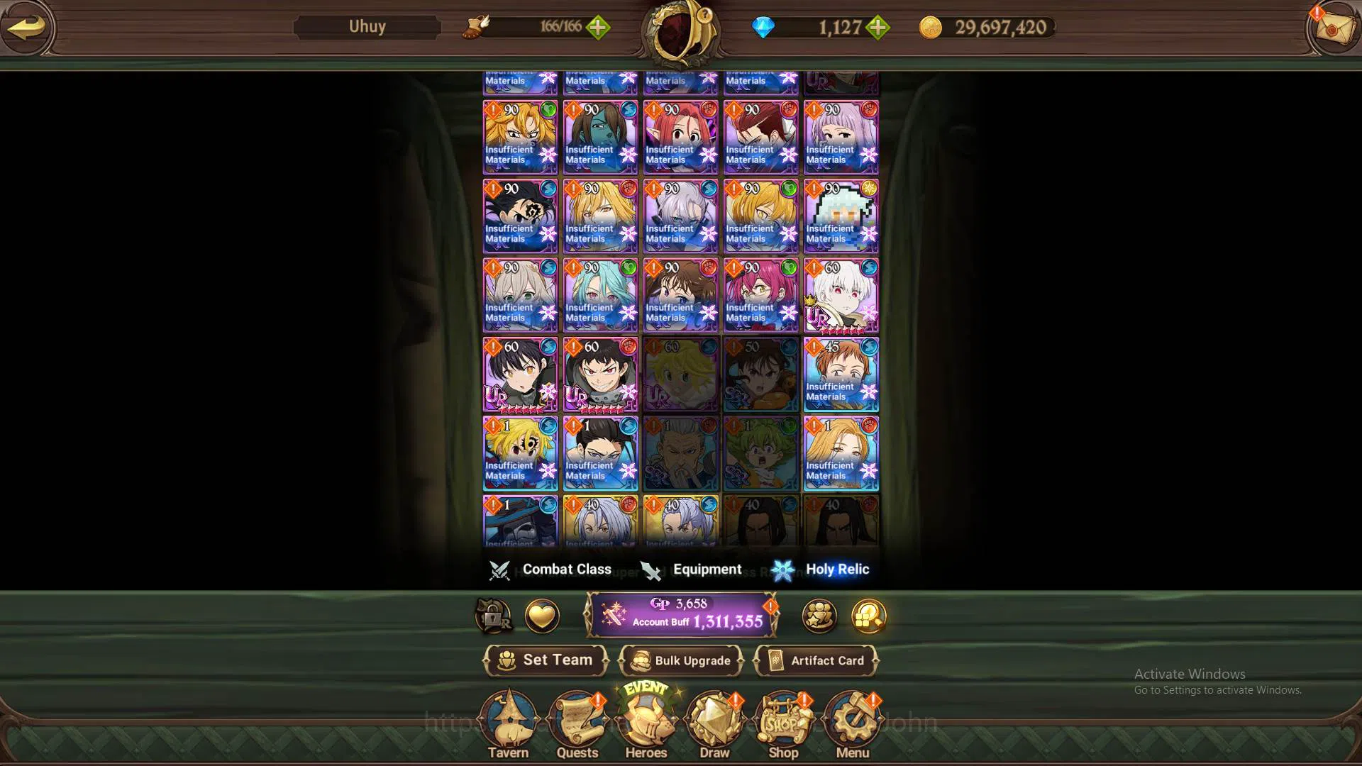 The Seven Deadly Sins: Grand Cross Accounts Others ASIA|1.3m CC|DM 1.127|1LR Elizabeth|collab Sho3/6,shinra,Tamaki|UR DK 10