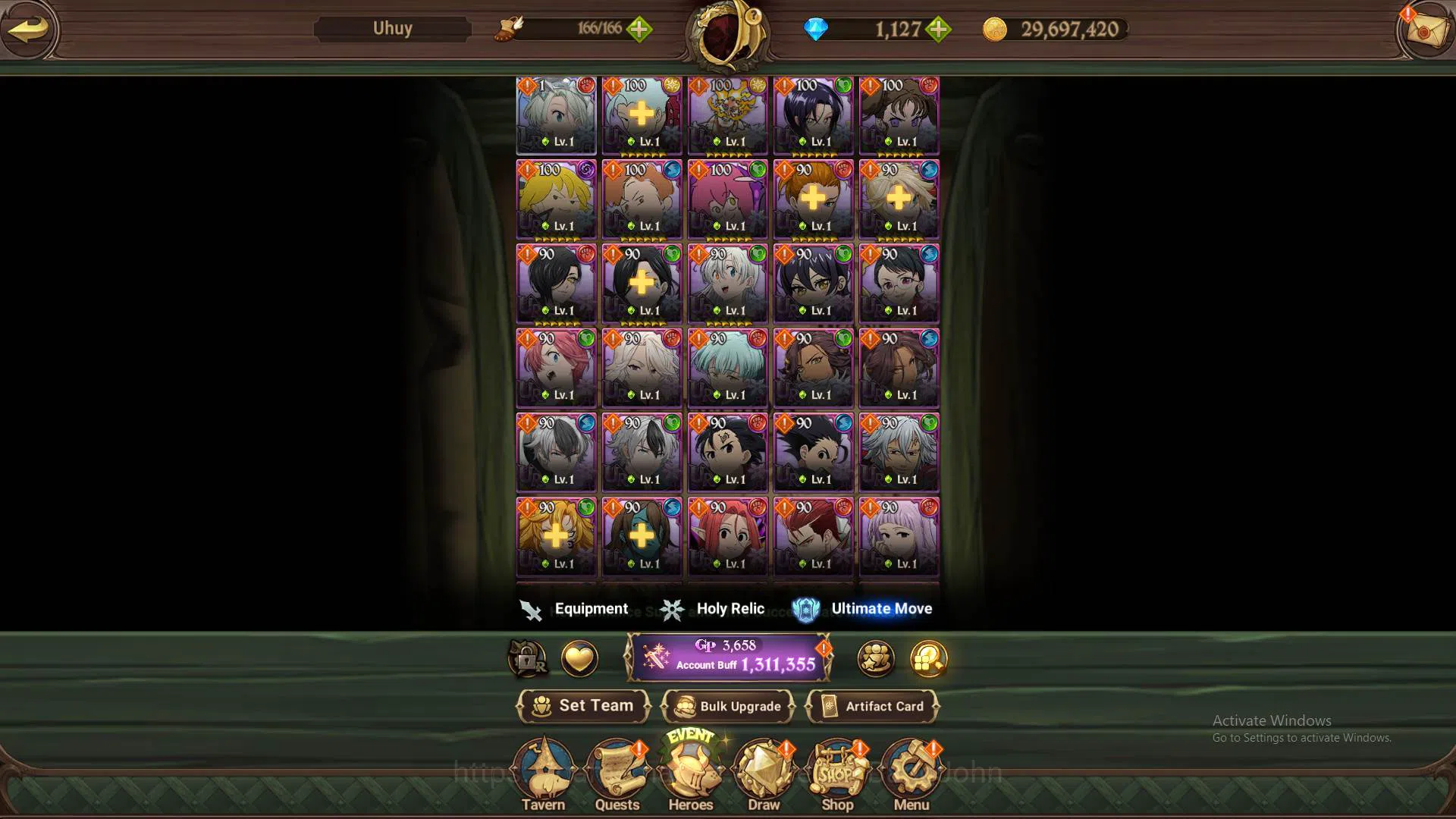 The Seven Deadly Sins: Grand Cross Accounts Others ASIA|1.3m CC|DM 1.127|1LR Elizabeth|collab Sho3/6,shinra,Tamaki|UR DK 11