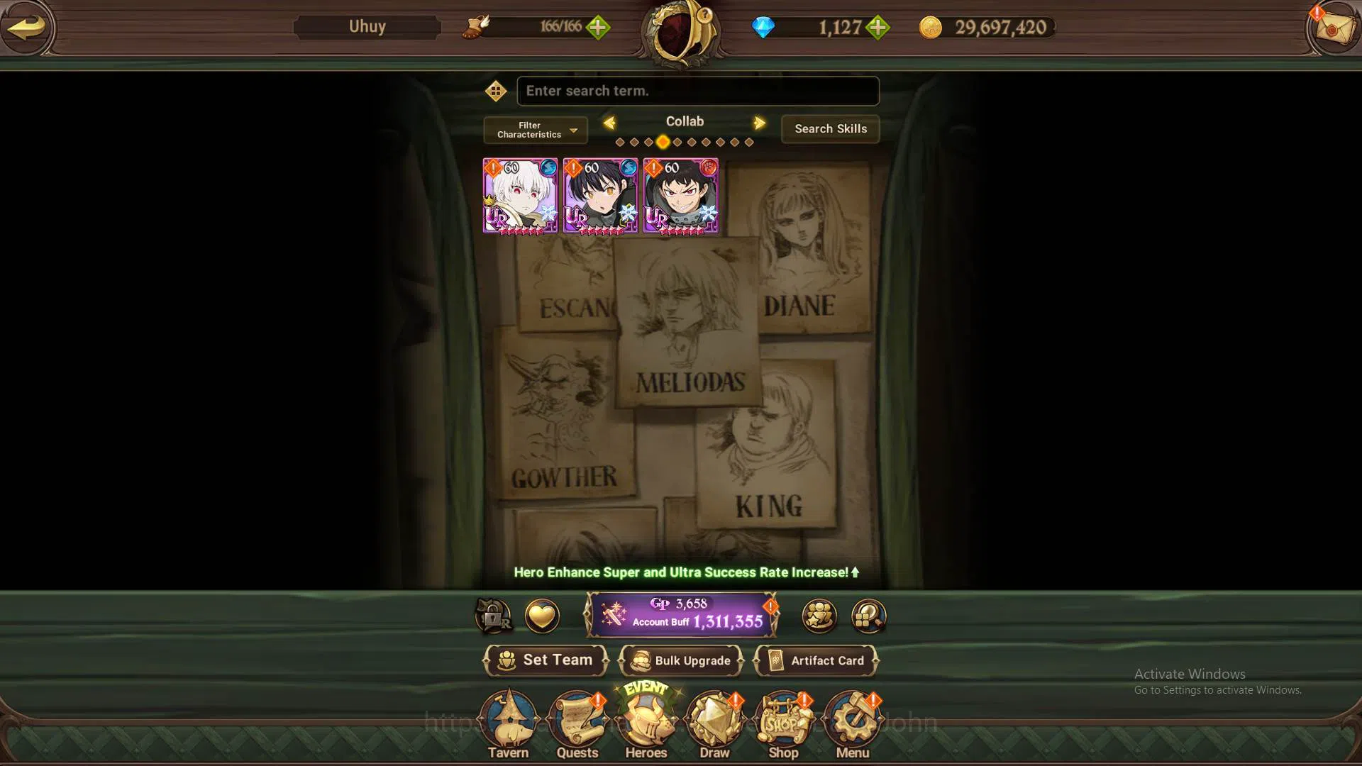 The Seven Deadly Sins: Grand Cross Accounts Others ASIA|1.3m CC|DM 1.127|1LR Elizabeth|collab Sho3/6,shinra,Tamaki|UR DK 9