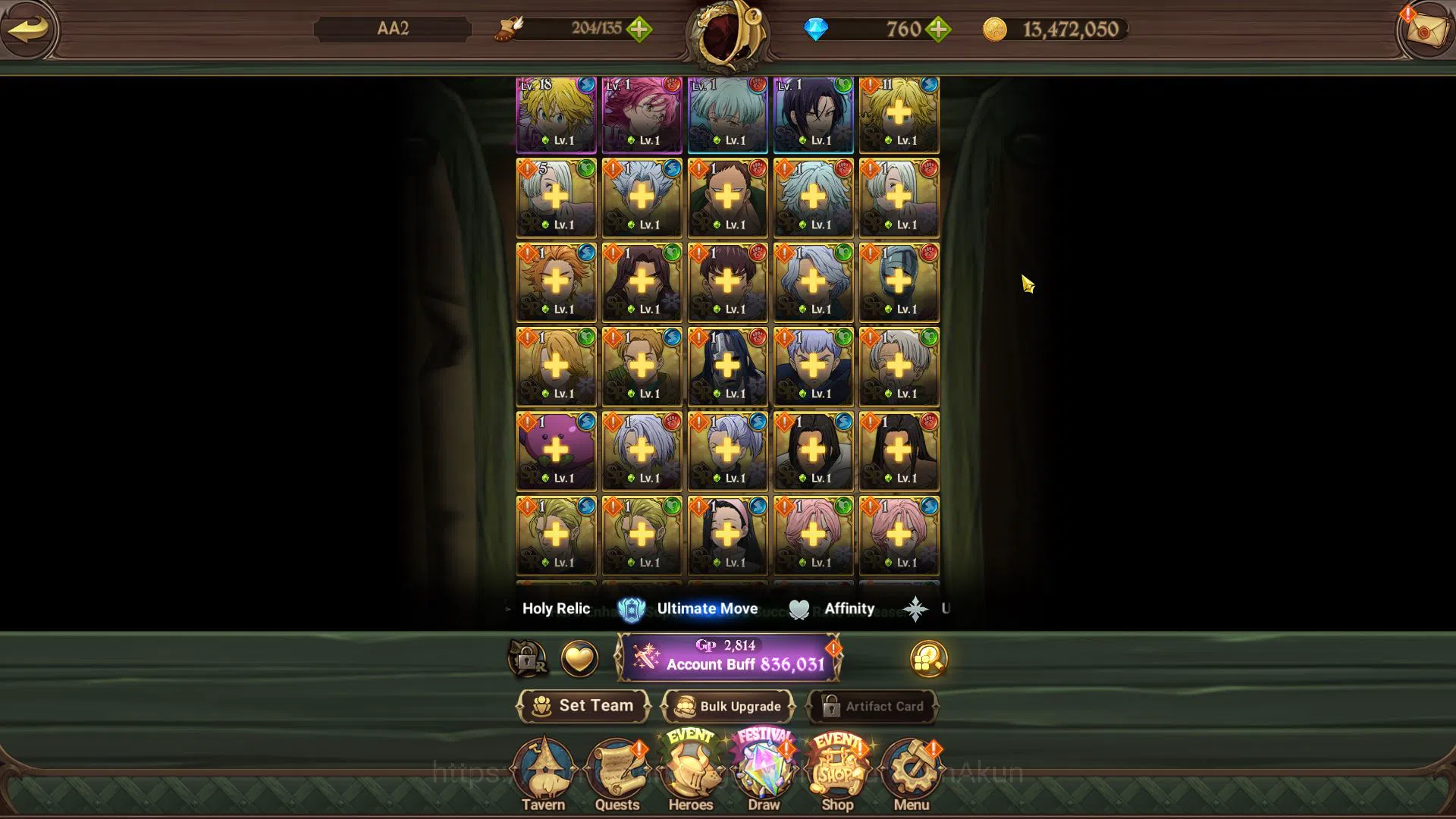 The Seven Deadly Sins: Grand Cross Accounts Asia|Starter|CH 1|836K CC|760 Gems|2 UR|Demon King image 5