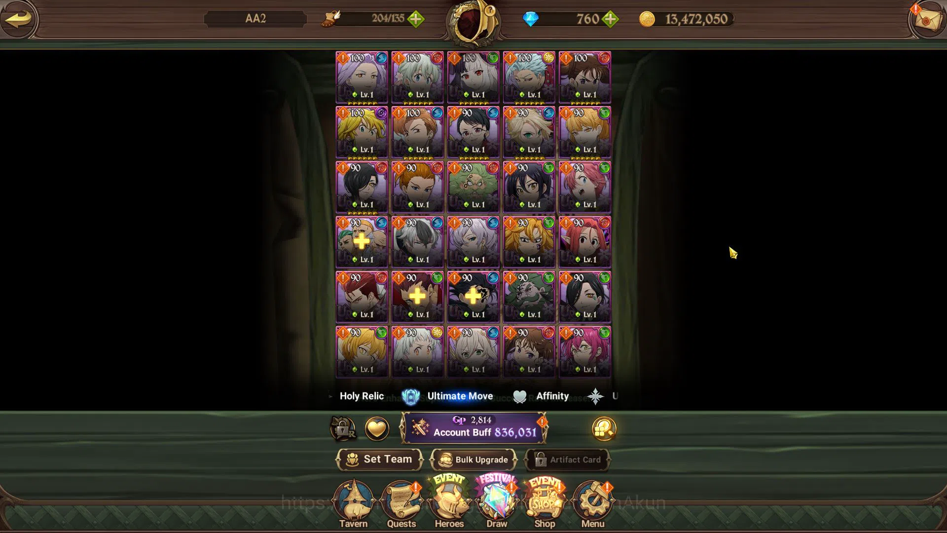 The Seven Deadly Sins: Grand Cross Accounts Asia|Starter|CH 1|836K CC|760 Gems|2 UR|Demon King image 4