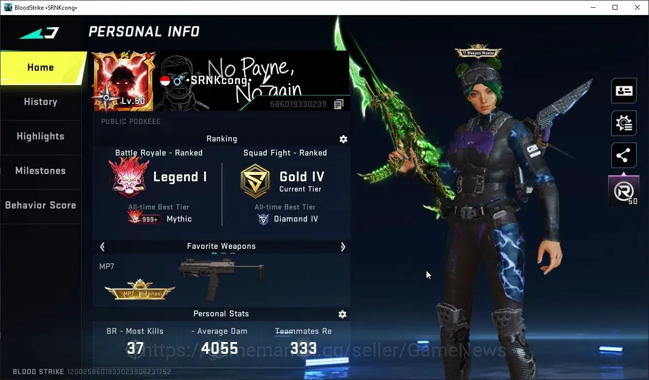 Blood Strike Accounts ASIA|ETERNAL Lv3 MP7-Burn,DeAgle+MELEE Scythe,Coll image 2