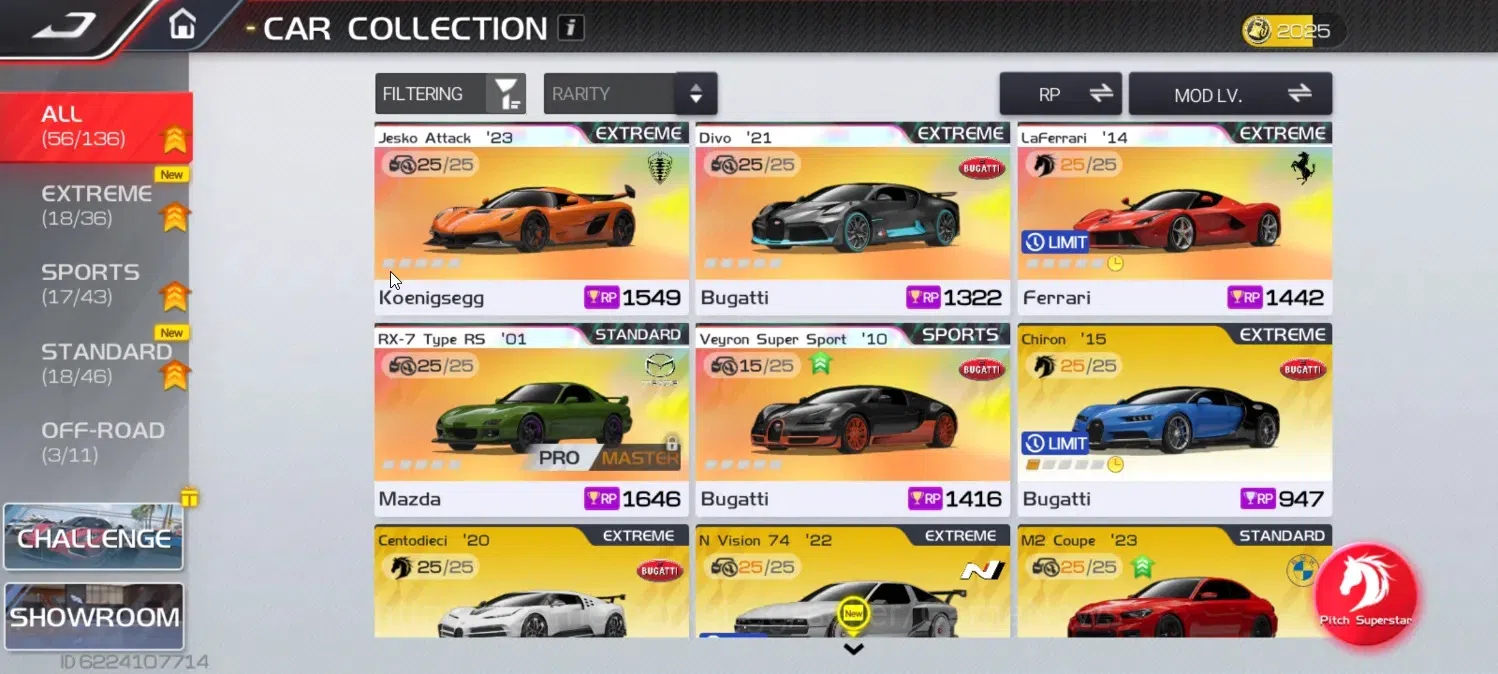 Racing Master Accounts SEA|Lvl 13|4 PL (Jesko Attack,Divo,RX-7 Type RS,Veyron SS) + 41 Etc Cars +2 Outfit|126K Gold|Log 1