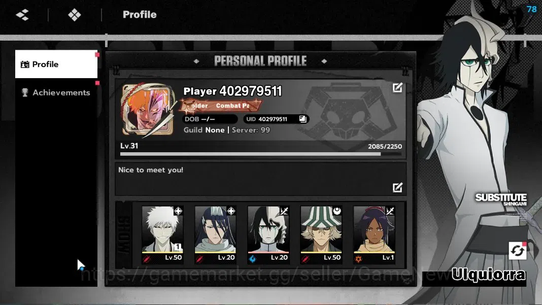 BLEACH: Soul Resonance Accounts NuverseSEA|LV 31|4 SSR IchigoIH B1+Stamp,Urahara,B image 1