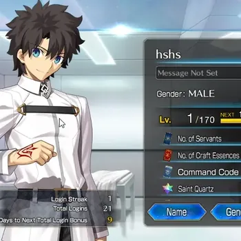 Fate-Grand Order Accounts NA Starter Fuyuki Lvl 1 |1 SSR Servant| ( Oberon ) |2 Saintz Quartz, 33 Golden Apple|Birthday