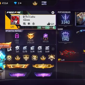 Free Fire Accounts Indonesia|2 EVO Scar Megalodon Alpha, MP5 Platinum Divinity|Katana Pedang Naga Langit|Bundle Itadori|82