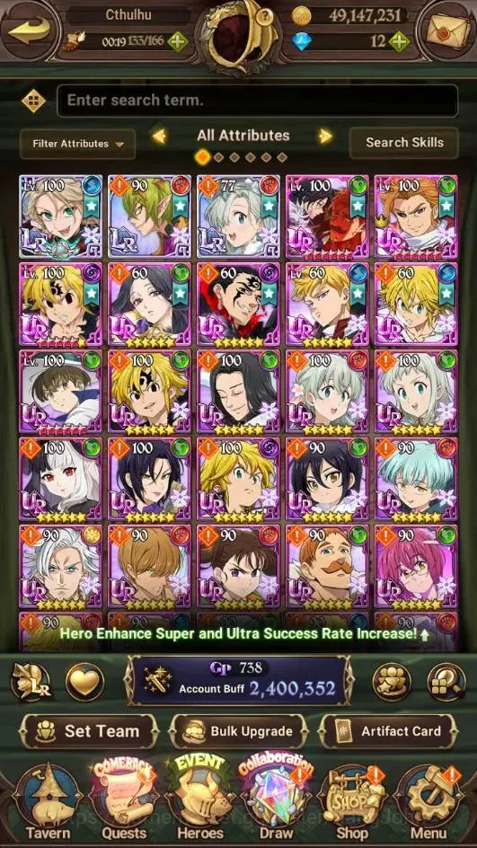 The Seven Deadly Sins: Grand Cross Accounts Endgame ASIA | 2.4M GP |3 LR+7 UR|LR Elizabeth 1/6 |UR Mesis 5/6,Menor 3/6,DKM 5