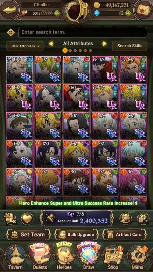 The Seven Deadly Sins: Grand Cross Accounts Endgame ASIA | 2.4M GP |3 LR+7 UR|LR Elizabeth 1/6 |UR Mesis 5/6,Menor 3/6,DKM 6