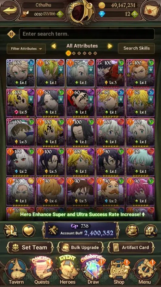 The Seven Deadly Sins: Grand Cross Accounts Endgame ASIA | 2.4M GP |3 LR+7 UR|LR Elizabeth 1/6 |UR Mesis 5/6,Menor 3/6,DKM 7