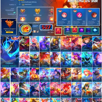Mobile Legends: Bang Bang Accounts #4691 527 Skins | Gusion Cosmic Gleam (LEGEND) | Chang'e Moon Artist (SANRIO) | Claude