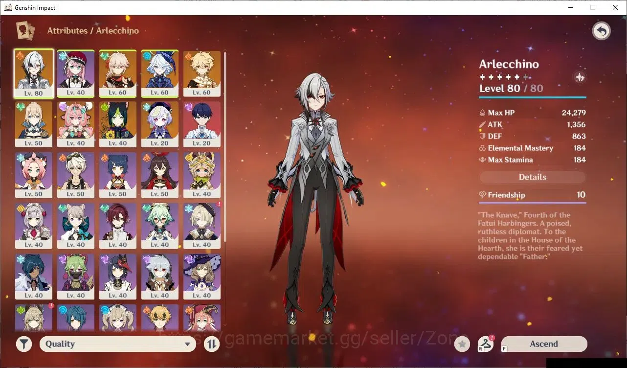 Genshin Impact Accounts Others ASIA|AR 50|4 Limited 5*CHAR+ 1(*5 Weapon)|Premium Arlechino (Furina,Kazuha,Varesa)|Low 3