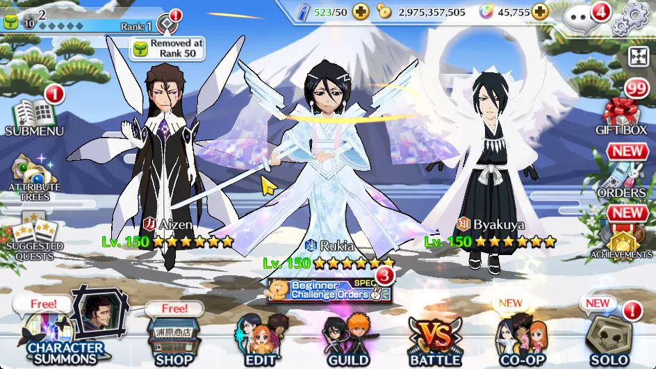 Bleach: Brave Souls Accounts Mid-Tier [GLOBAL]45K Orb|Rukia 10th Anniv,Halibel Cacao,Nelliel