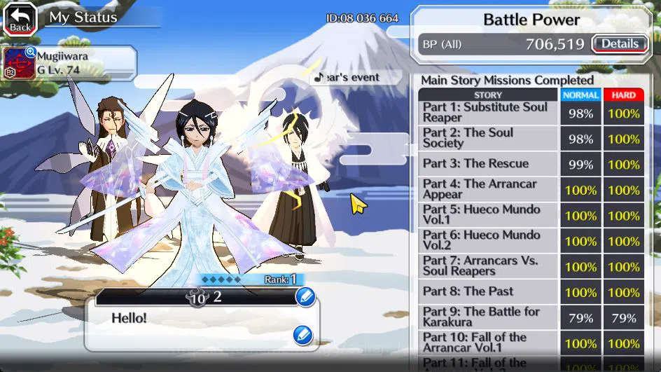 Bleach: Brave Souls Accounts Mid-Tier [GLOBAL]45K Orb|Rukia 10th Anniv,Halibel Cacao,Nelliel 3