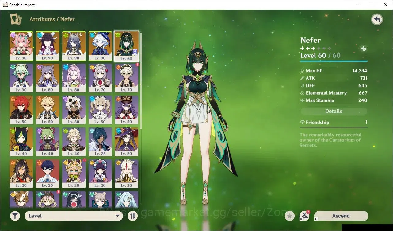 Genshin Impact Accounts Others ASIA|AR 56|5 Limited 5*CHAR+1(*5 Weapon)|Prem Nefer(Nefer,Lauma,Columbina,Furina,Varesa)|Low 3