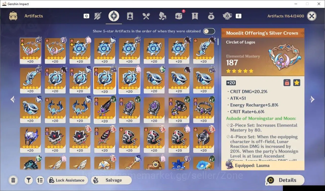 Genshin Impact Accounts Others ASIA|AR 56|5 Limited 5*CHAR+1(*5 Weapon)|Prem Nefer(Nefer,Lauma,Columbina,Furina,Varesa)|Low 5