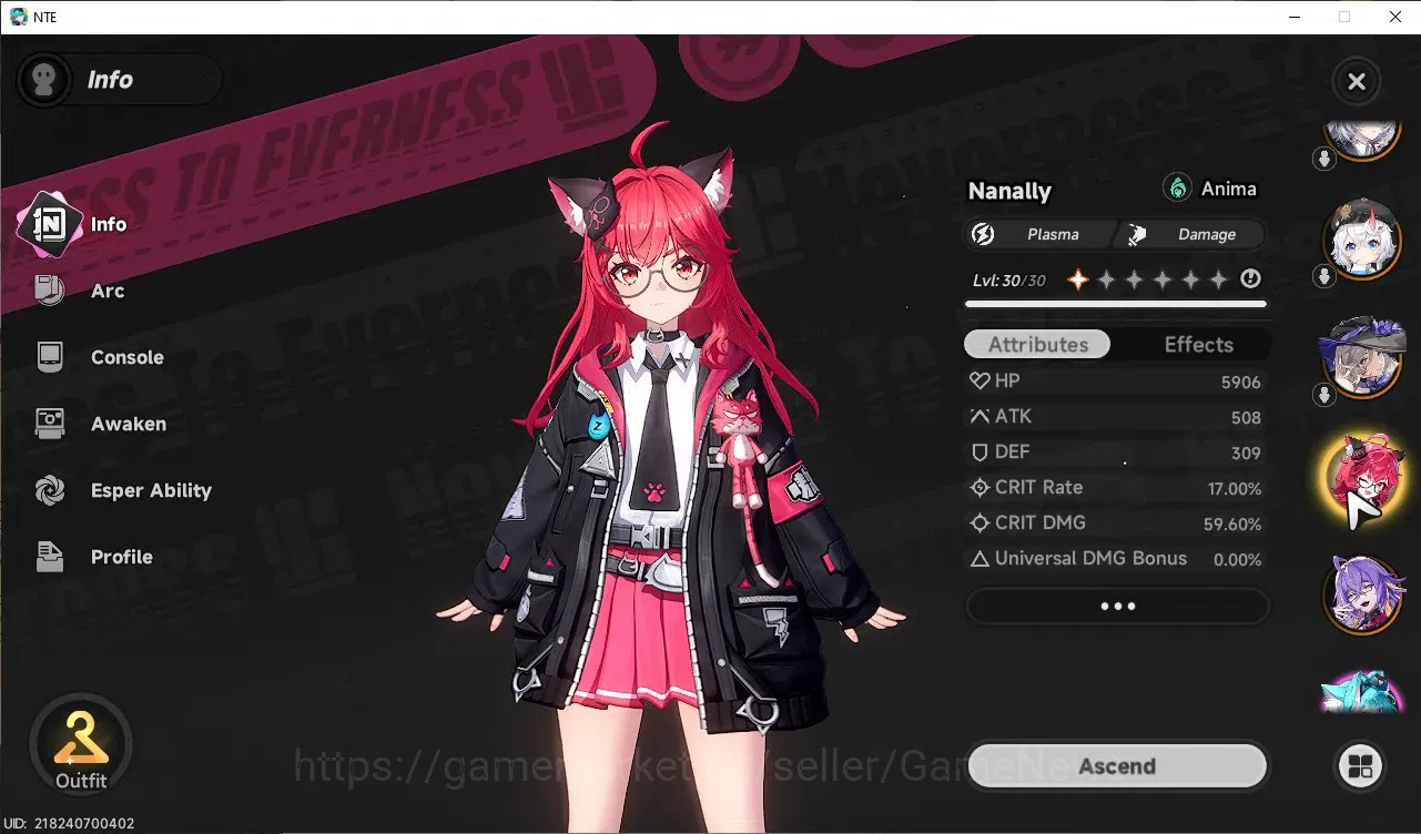 Neverness to Everness Accounts GLOBAL SEA|HL 16|TL 2|5 S-Class Chaos,Nanally,Jiuyuan,Sakiri,Fadia|1k Annulith|Skyrider 4