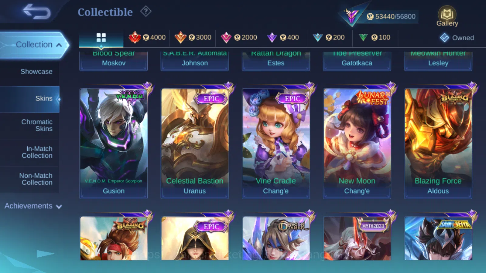 Mobile Legends: Bang Bang Accounts Others Hero 131,Skin 249 Luckybox Zilong ,Automic Miya ,Lunar Chang e ,Saber Freya 7
