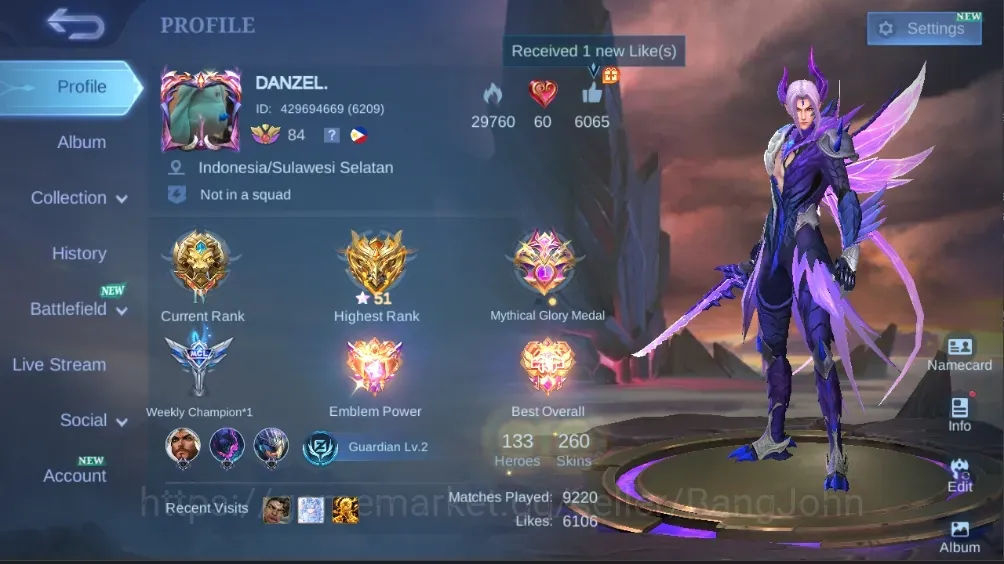 Mobile Legends: Bang Bang Accounts Collector Global|260S|Renowned|KOF Aurora+Karina,Zodiac Martis+Selena,TF Roger,Nana 1