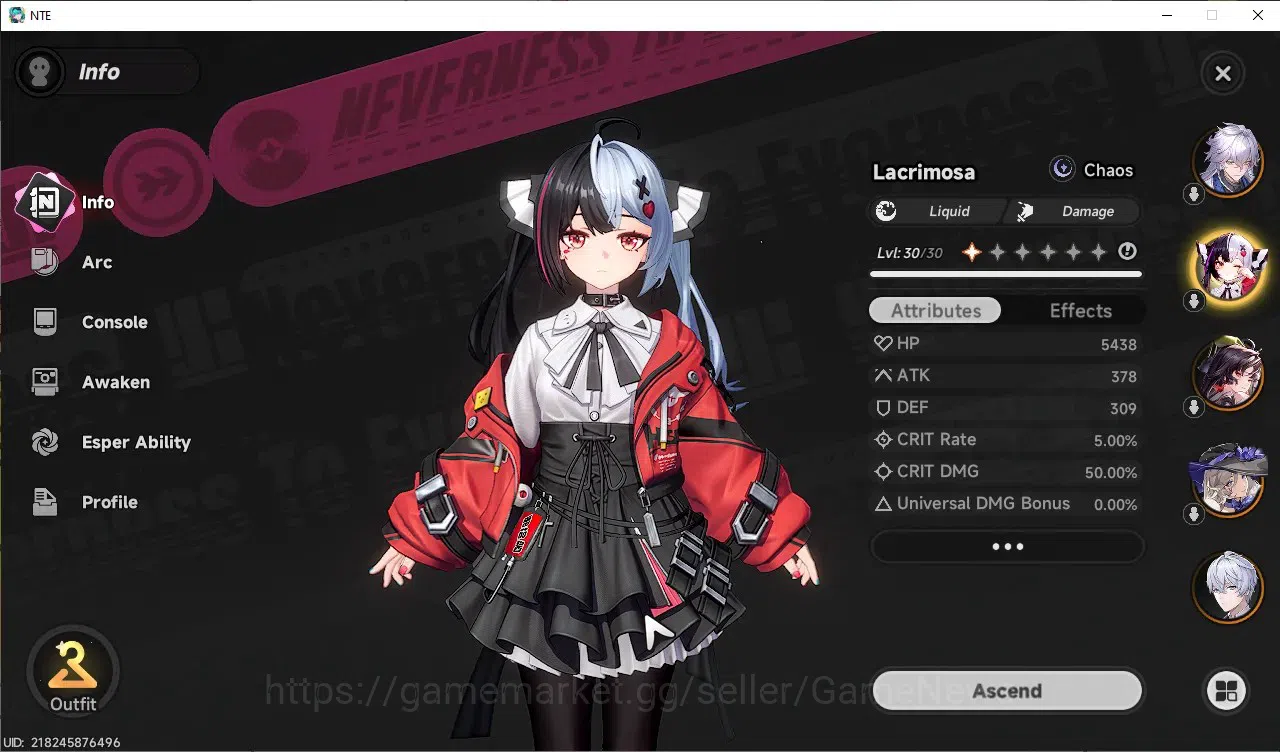 Neverness to Everness Accounts GLOBAL SEA|HL 15|6 SSR Lacrimosa,Hotori,Baicang,Ji image 3
