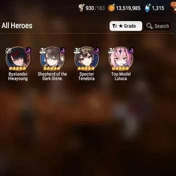 Epic Seven Accounts Starter Global Unverif|Starter|4 ML [S.D.Diene,S.Tenebria,B.HwayoungEtc.]+7 Char*5|PoH+Bless ON|Abyss