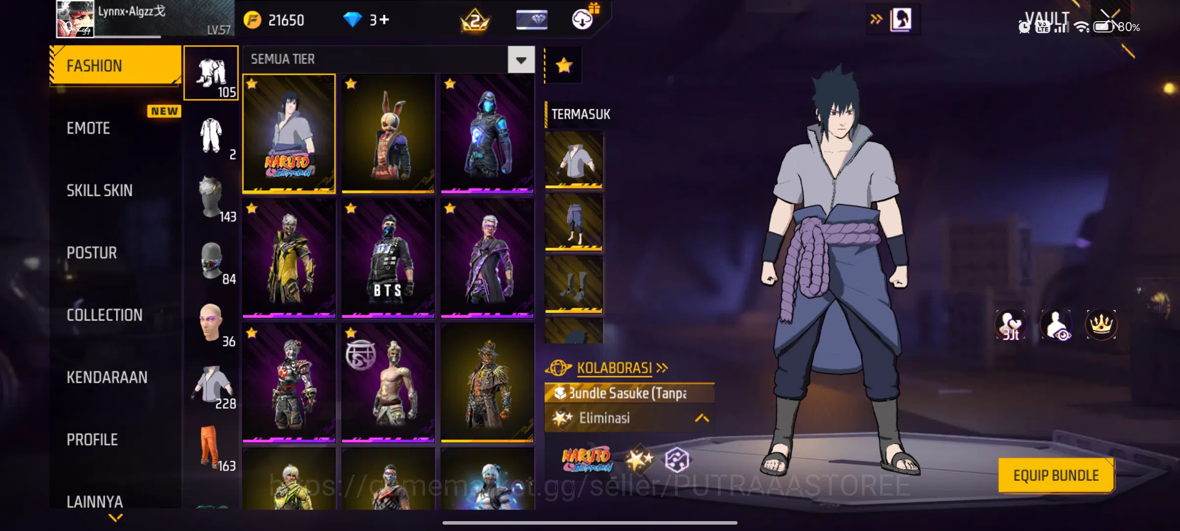 Free Fire Accounts Indonesia | bubdle sasuke | bundle yin yang kuning image 2