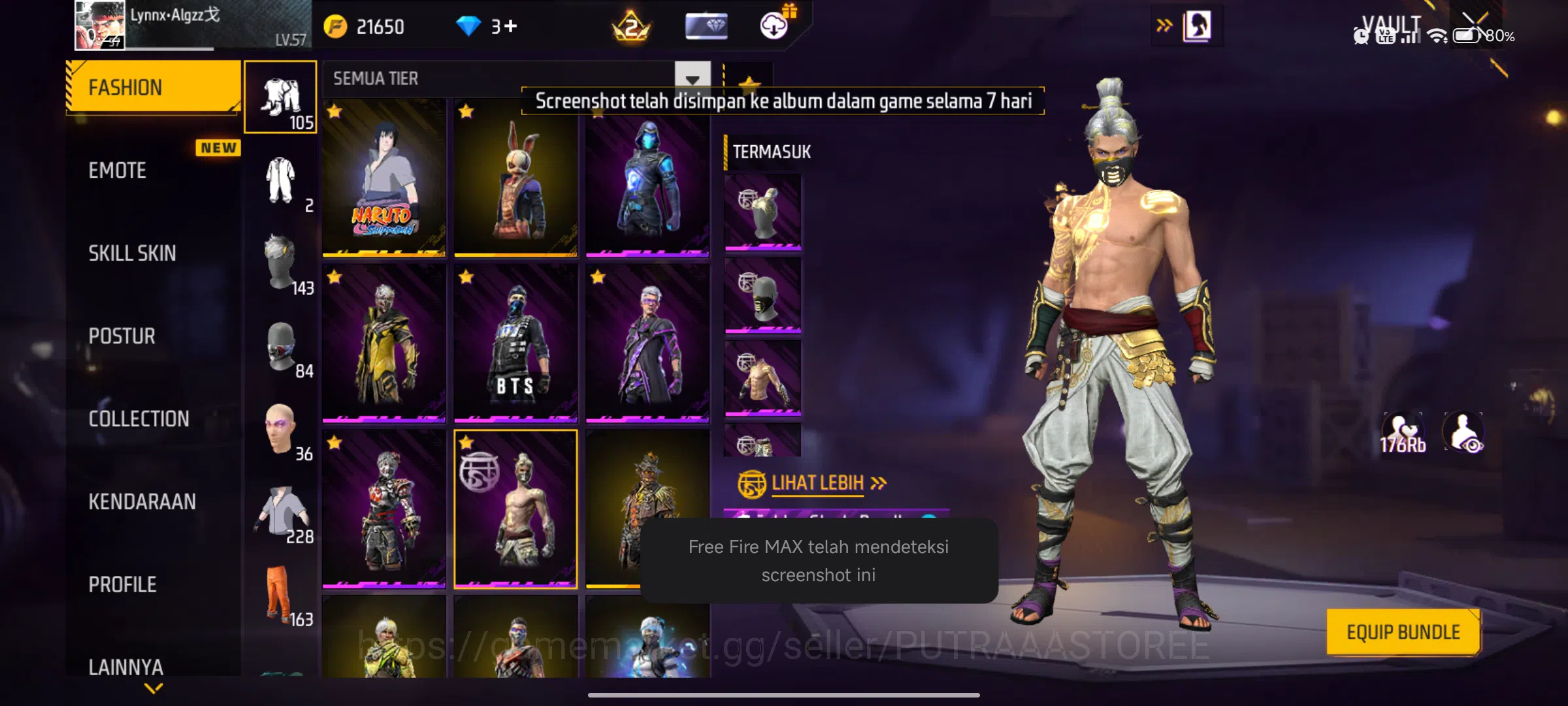 Free Fire Accounts Indonesia | bubdle sasuke | bundle yin yang kuning image 3