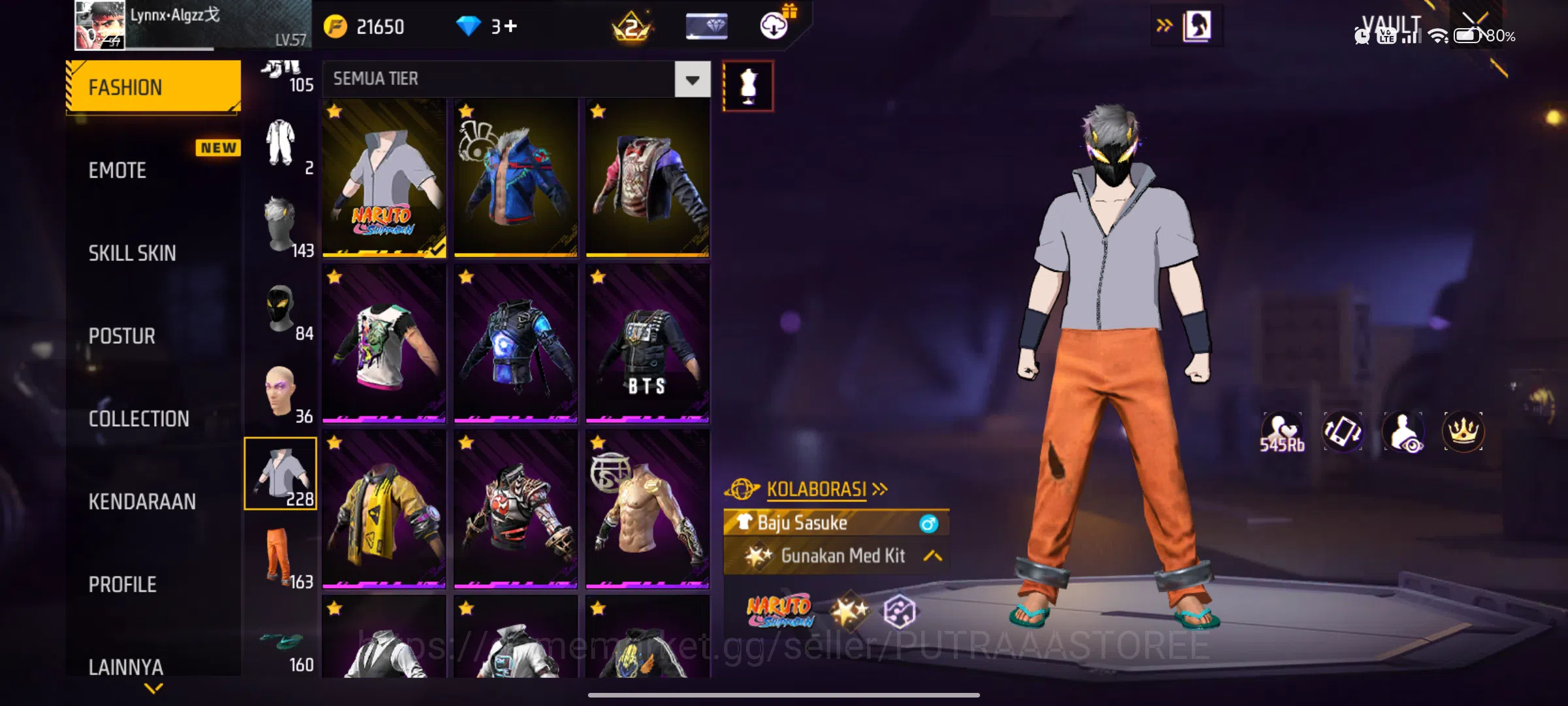 Free Fire Accounts Indonesia | bubdle sasuke | bundle yin yang kuning image 6