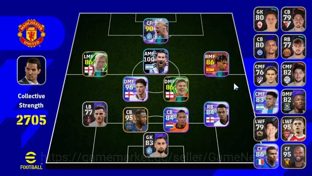 eFootball Accounts Legends & Iconic Players Android|Power 2705|Show Time Erling Haaland,Lionel Messi,Lamine Yamal|Epic Paul 1