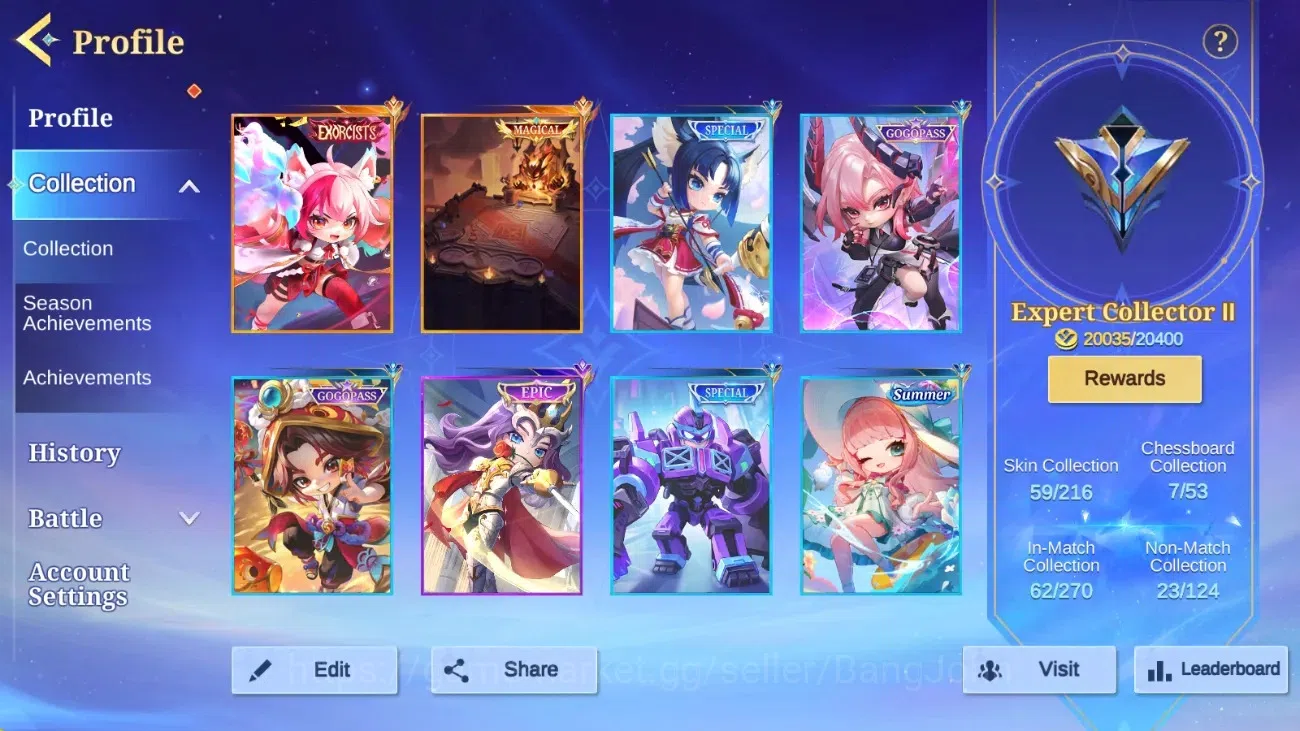 Magic Chess: Go Go Accounts Global|Rank Mythic 61*Best 237*|ExorcistsWanwan|Epic Lance|CB[Magical1&Epic2]23CMD B*3 |FreeML 2