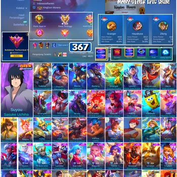 Mobile Legends: Bang Bang Accounts #4507 367 Skins | Suyou Sasuke Uchiha (NARUTO) | Vale Gaara (NARUTO) | Karina Leona (KOF