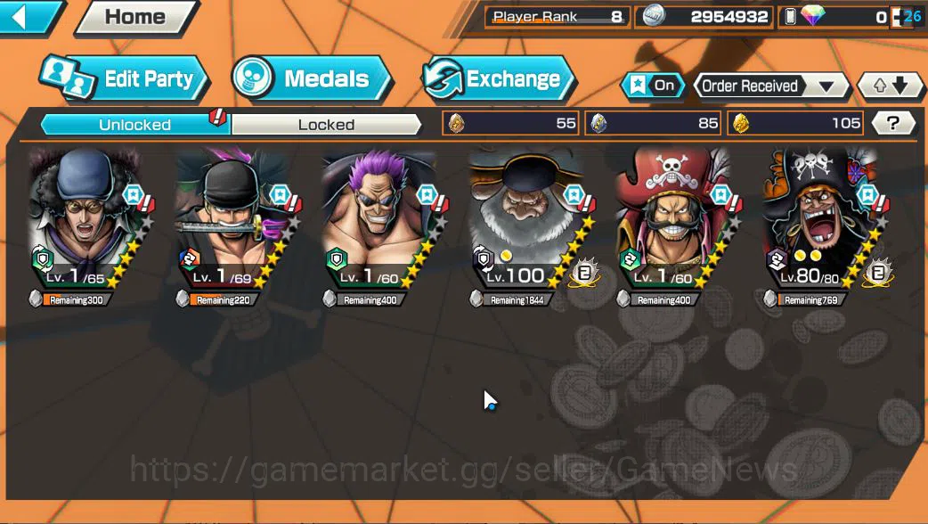 One Piece Bounty Rush Accounts Starter Global|6 EX 1Max|BP Kuzan,T5E St. Saturn,TFE Marshall D. Teach,KOP Gol D 5