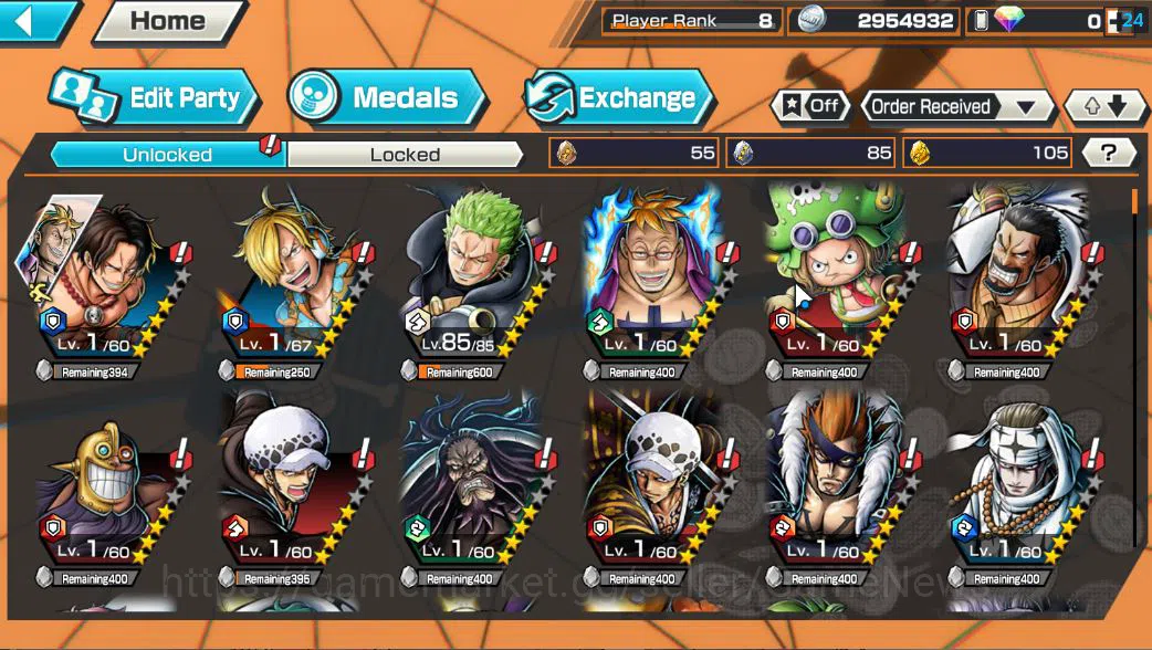 One Piece Bounty Rush Accounts Starter Global|6 EX 1Max|BP Kuzan,T5E St. Saturn,TFE Marshall D. Teach,KOP Gol D 6