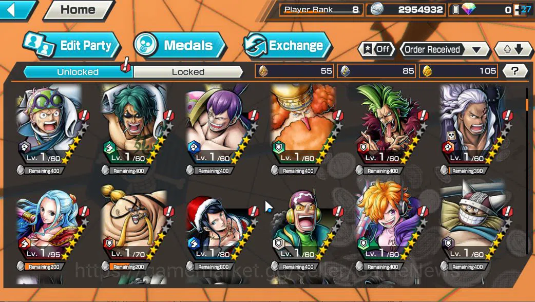 One Piece Bounty Rush Accounts Starter Global|6 EX 1Max|BP Kuzan,T5E St. Saturn,TFE Marshall D. Teach,KOP Gol D 7