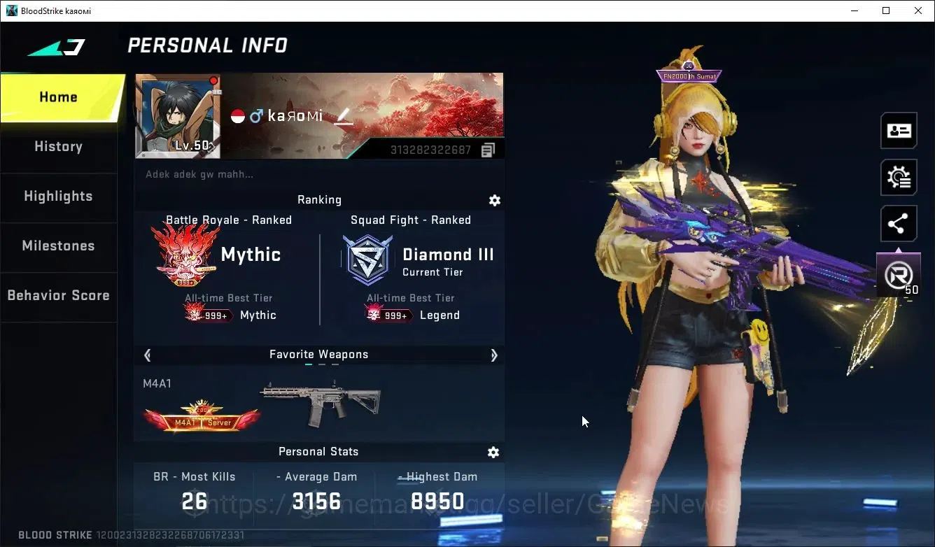 Blood Strike Accounts ASIA|ETERNAL KATYA-Glint,Lv3 AUG,M4A1,DeAgle+Colla image 2
